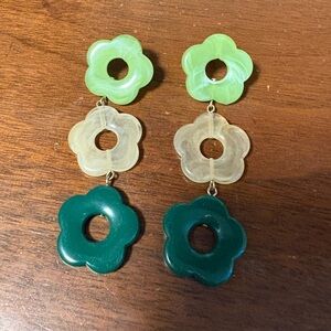 Floral Green and Gold Earrings